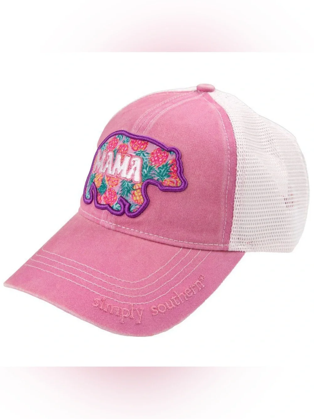 NEW Simply Southern Pink Pineapple Mama Bear Distressed Trucker Hat